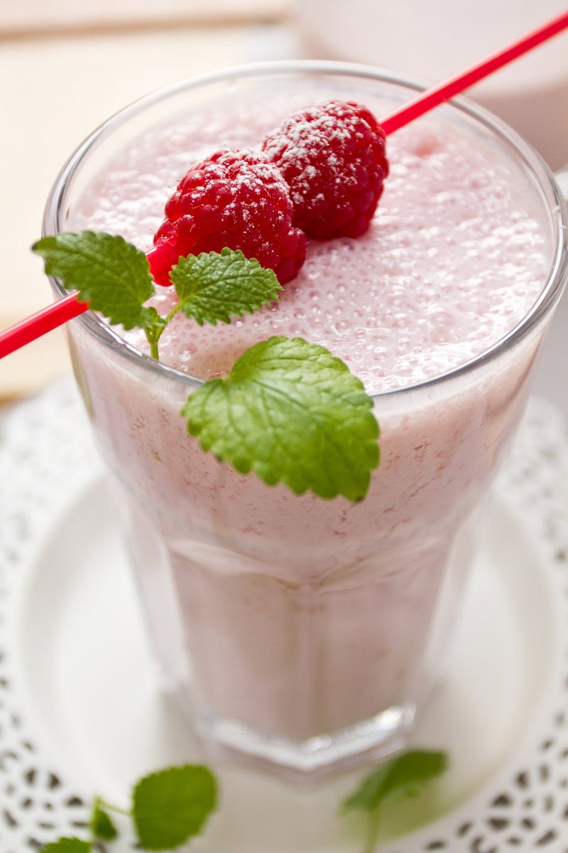 koktajl, maliny, owoce, mleko, jogurt