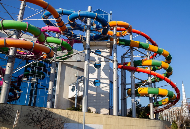 Water slides tubes at Aqua Park in Kraków (Park Wodny w Krakowi