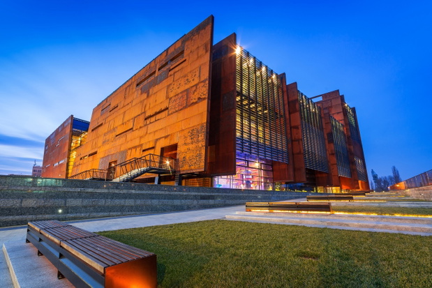 Rusty steel building of European Solidarity Museum in Gdansk
