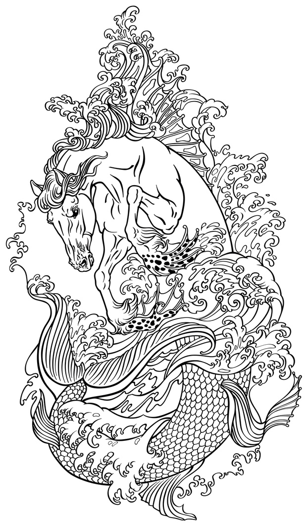 mythological sea horse hippocampus or hippocamp in the water. Ou