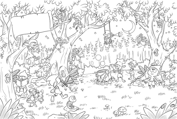 Niedliche Kobolde im Wald - Vektor-Illustration