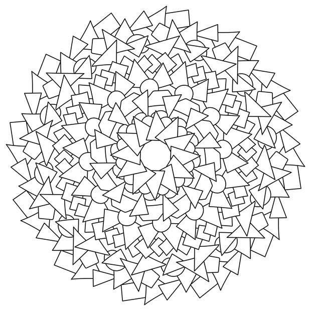 Contour mandala of circles, triangles and quadrangles, meditativ