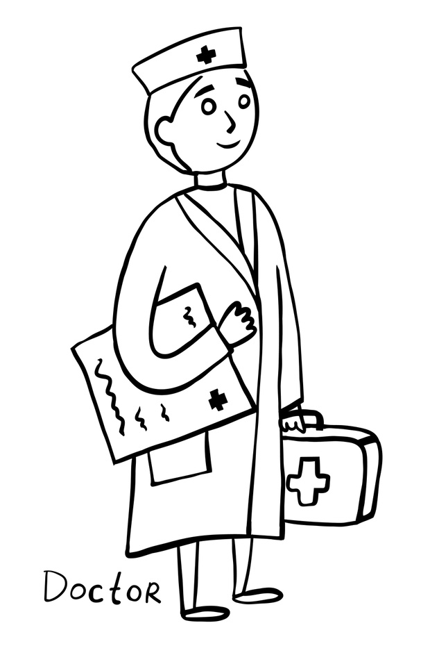 Hand draw Doctor on white. Man. coloring book. Outline vector il