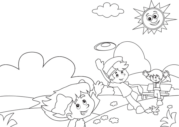 Cartoon coloring page with children in the park - illustration f
