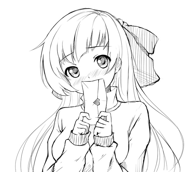 Shy anime girl holding love letter in her hands