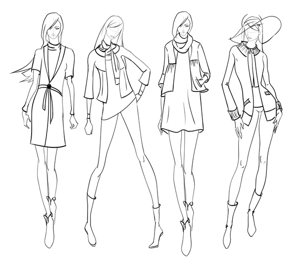 Stylish fashion models. Pretty young girls. Fashion girls Sketch
