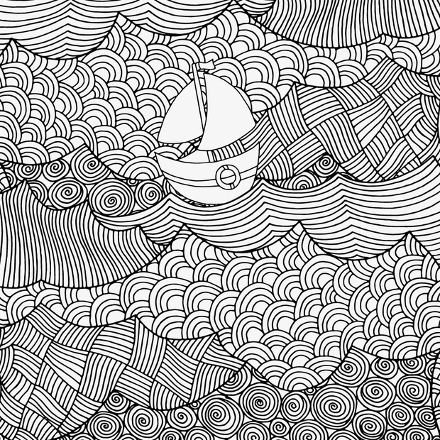 Alone boat sails floating on the waves.