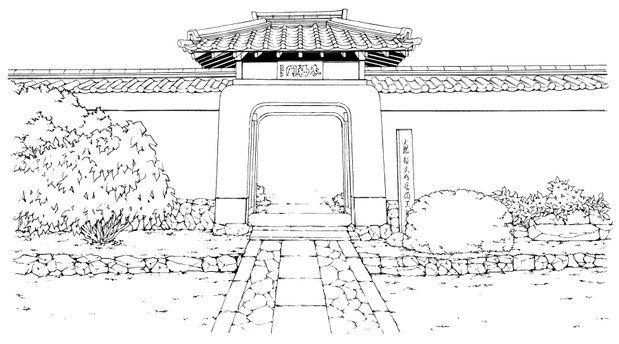 漫画風ペン画イラスト　門