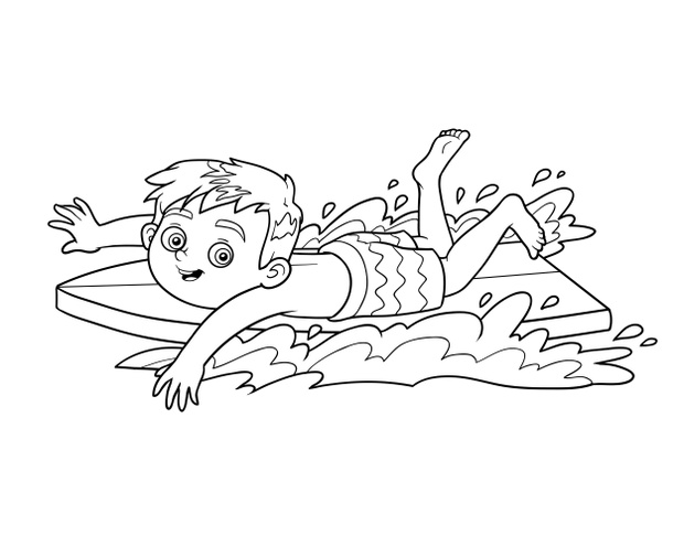 Coloring book. A boy riding a surf