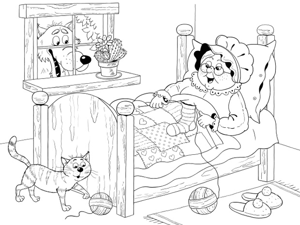 Little Red Riding Hood. Fairy tale. Coloring page. Cute and funn