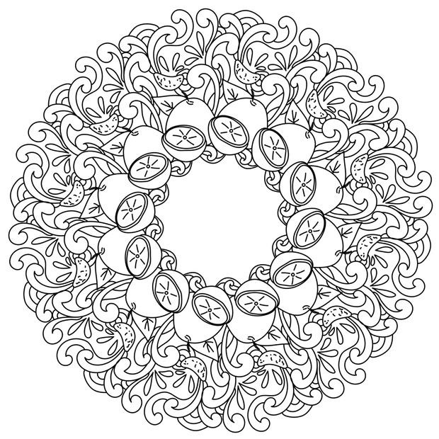 Abstract mandala with juicy grapefruit, vitamin citrus whole and
