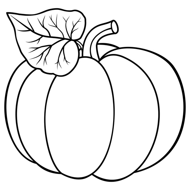 Pumpkin with leaf outline icon. Squash line vector illustration isolated on white background. Coloring book page for children.