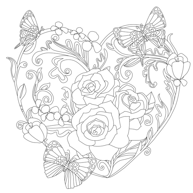 vintage floral heart with nice roses and butterflies for your co