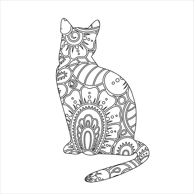Mandala animal coloring page with  cat ,Coloring book page with