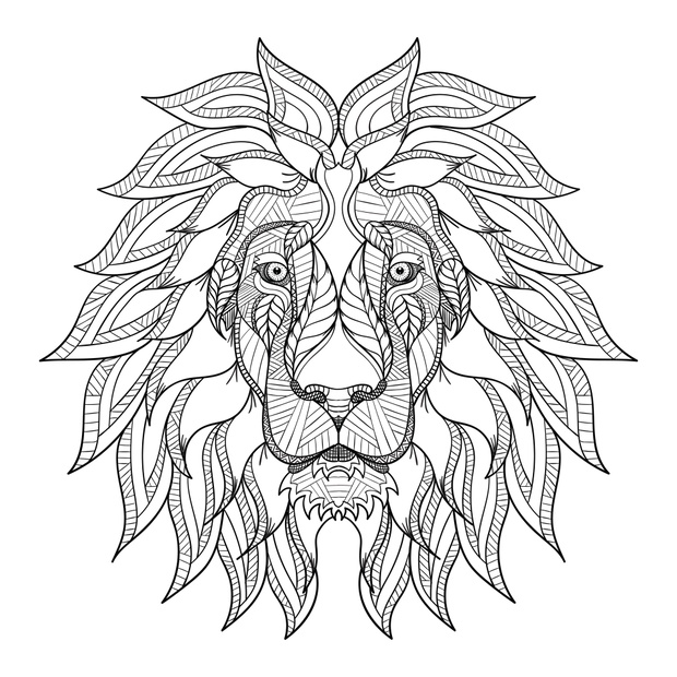 Lion head zentangle, doodle stylized, vector, illustration, hand