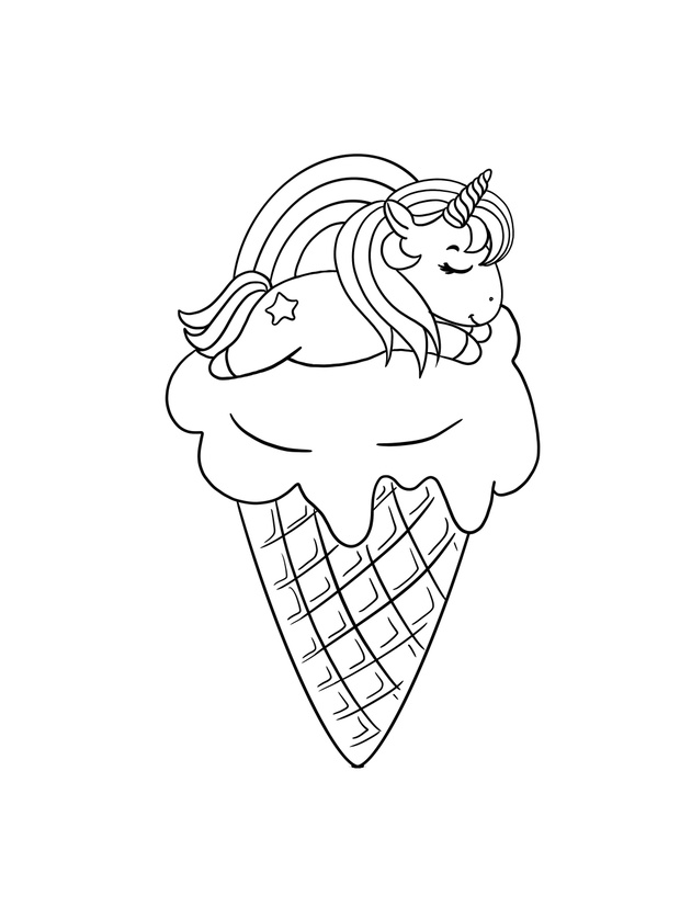 Graphic Unicorn ice cream.Unicorn ice cream.Line art unicorn.