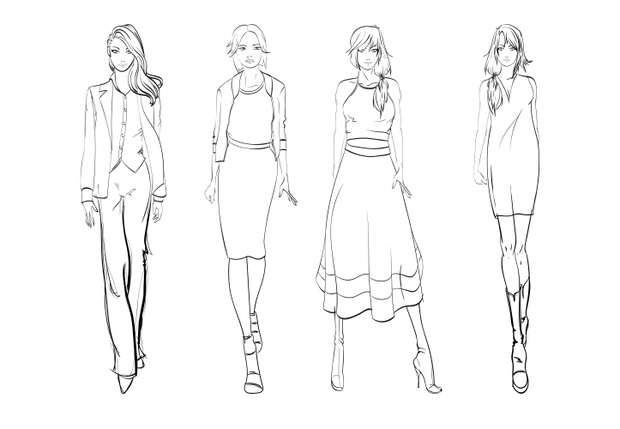 Stylish fashion models. Pretty young girls. Fashion girls Sketch