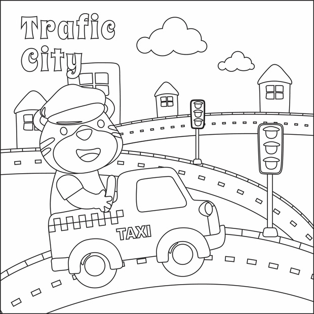 Animal taxi driver, vector cartoon illustration vector cartoon,