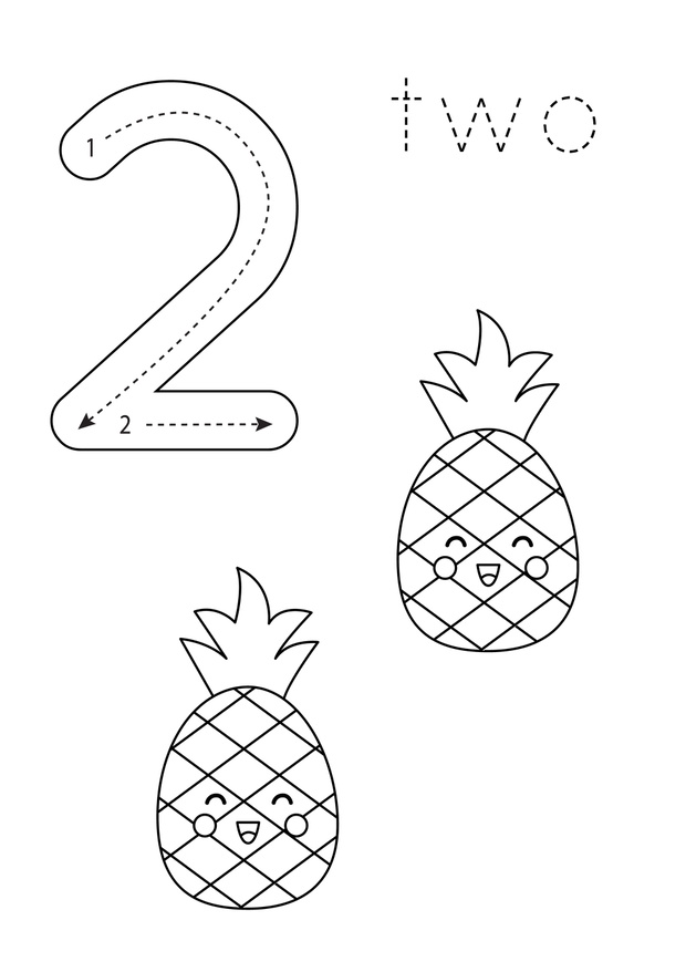 Flashcard number 2. Preschool worksheet. Black and white fruits.