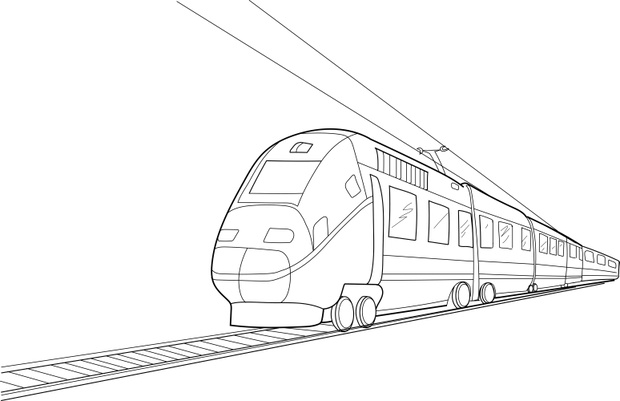 Vector high-speed train in motion. White background. Children Co
