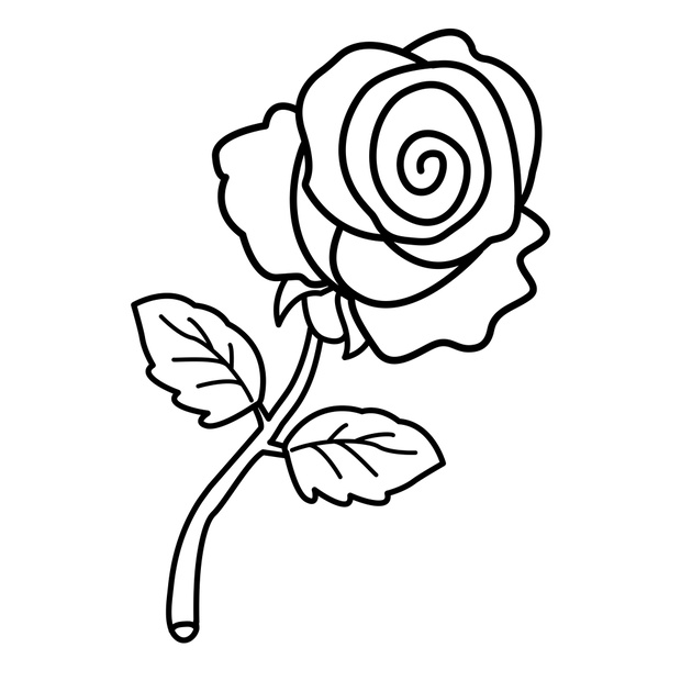 Coloring Page Outline Of cartoon beautiful rose. Scarlet flower.