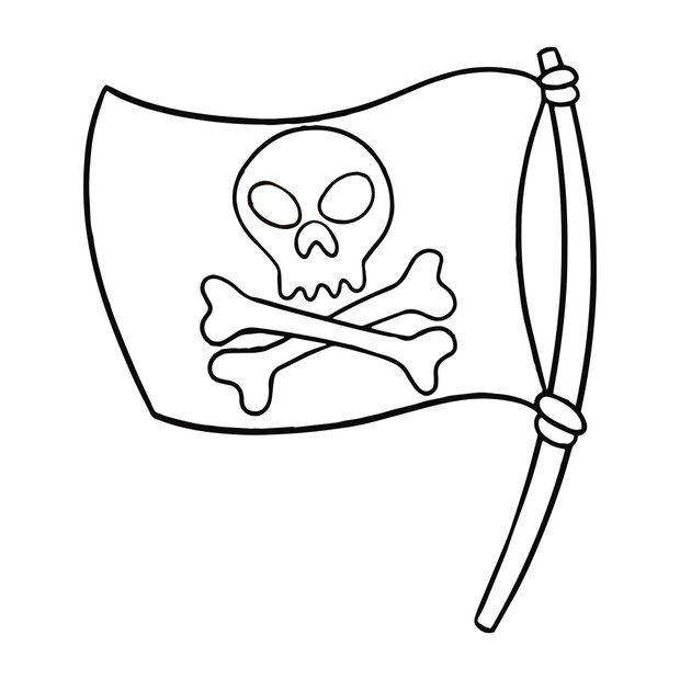 Monochrome illustration, pirate flag tied to a mast, park, vector illustration in cartoon style