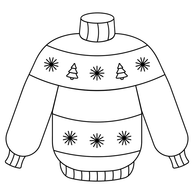 Christmas jumper. Sketch. Pullover. Woolen clothes are decorated