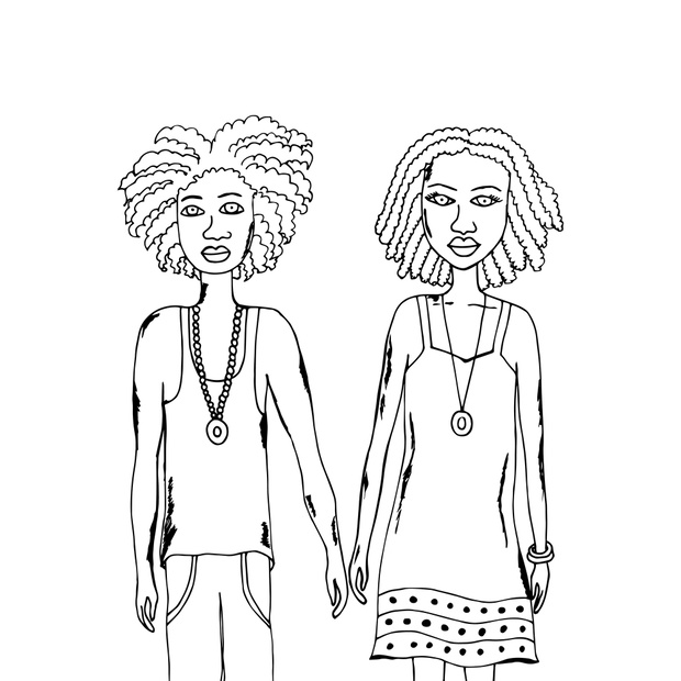 blacks in love. Vector illustration. Isolated. Coloring pages for adults and children. Cartoon. Hand-drawn doodle style