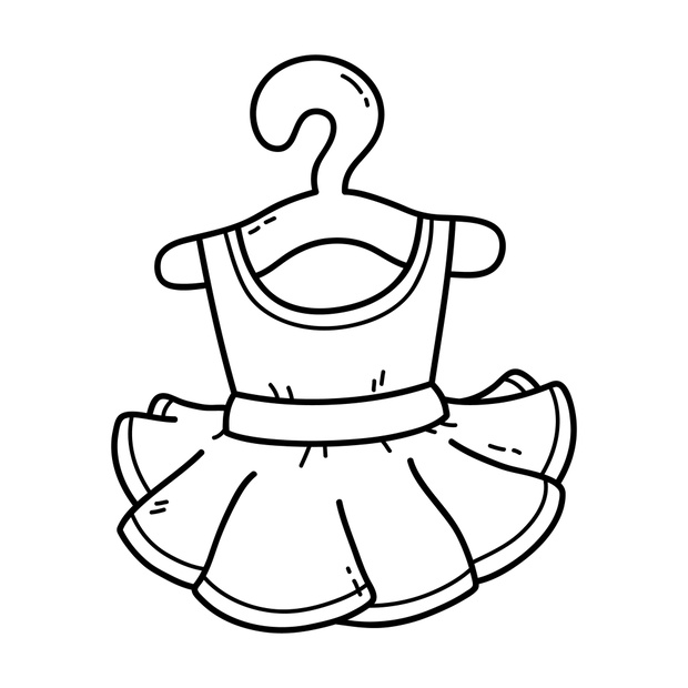Vector illustration of  outline doodle baby girl ballet tutu  fo