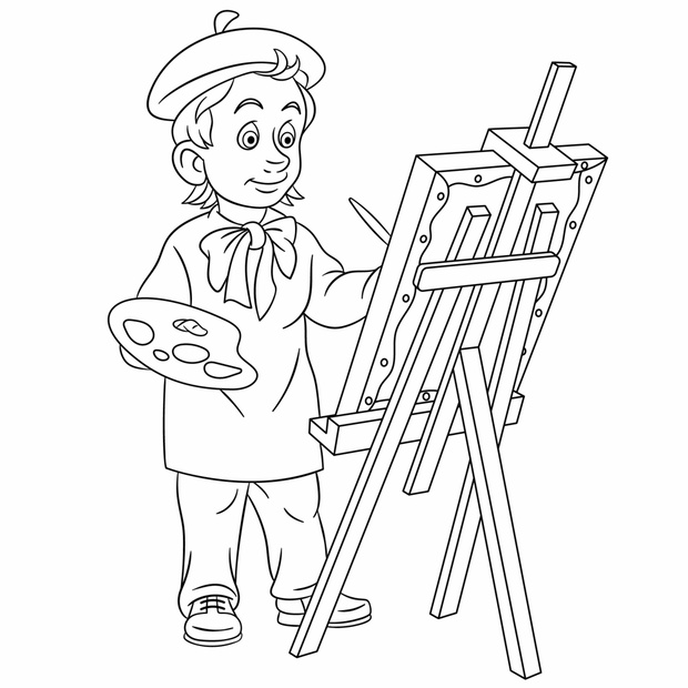 coloring page with painting artist