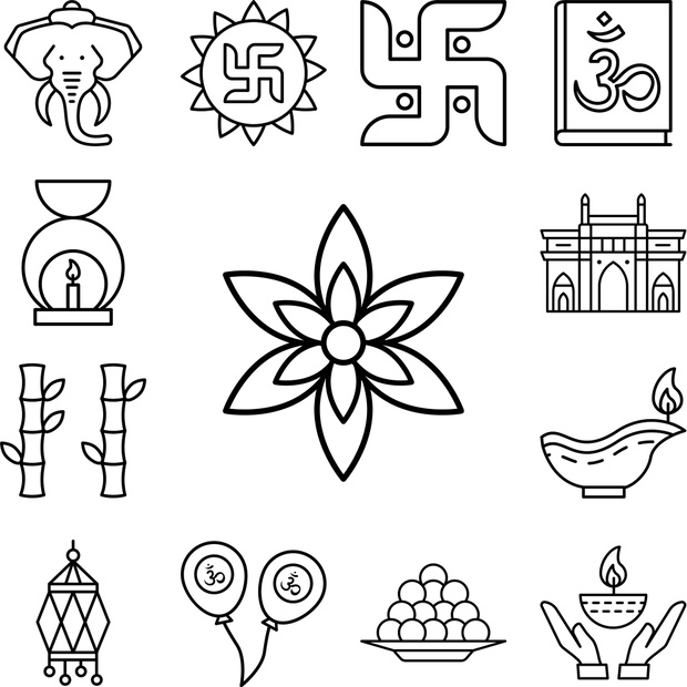 Mandala, Diwali icon in a collection with other items