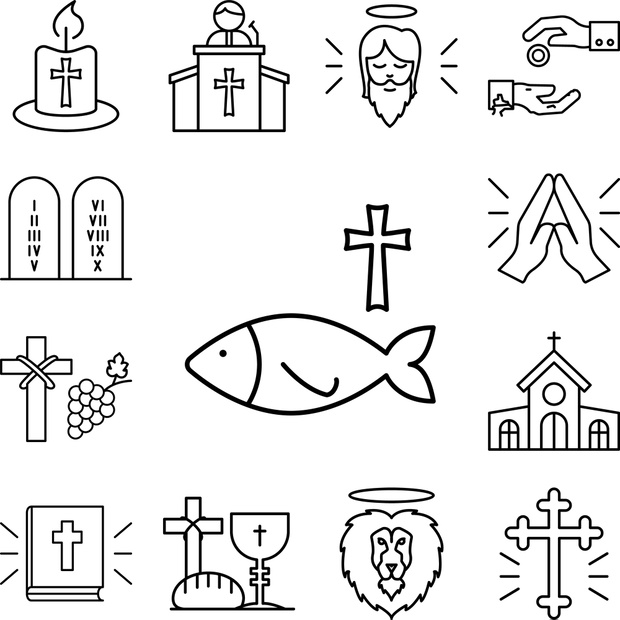 Fish, Christianity icon in a collection with other items