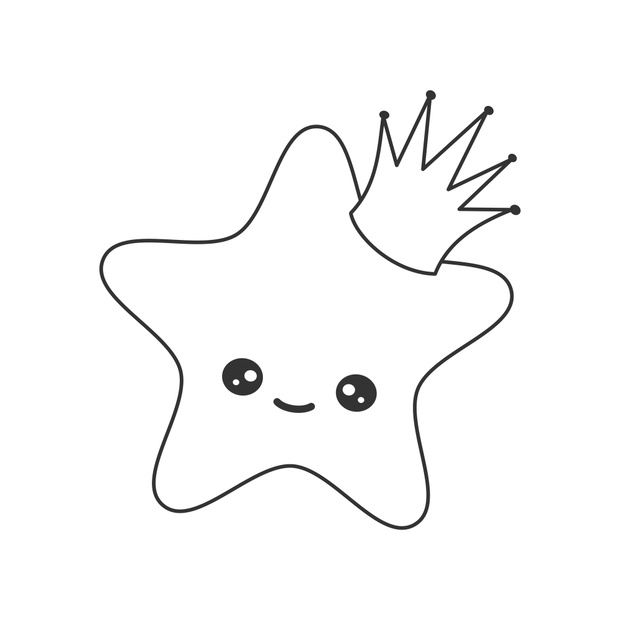 cute hand drawn black and white cartoon star with crown vector i