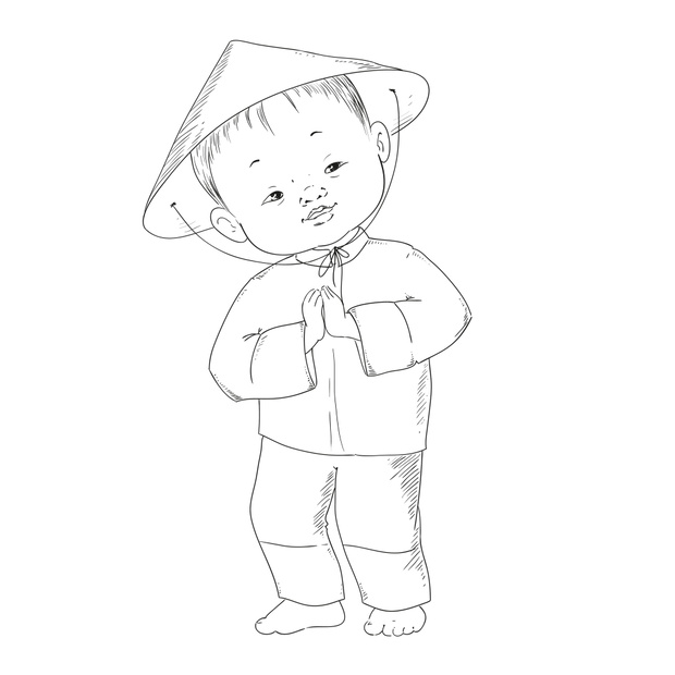 Chinese boy. Child coloring book.