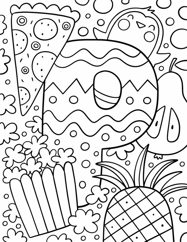 Coloring page Alphabet for kids with cute characters in doodle s