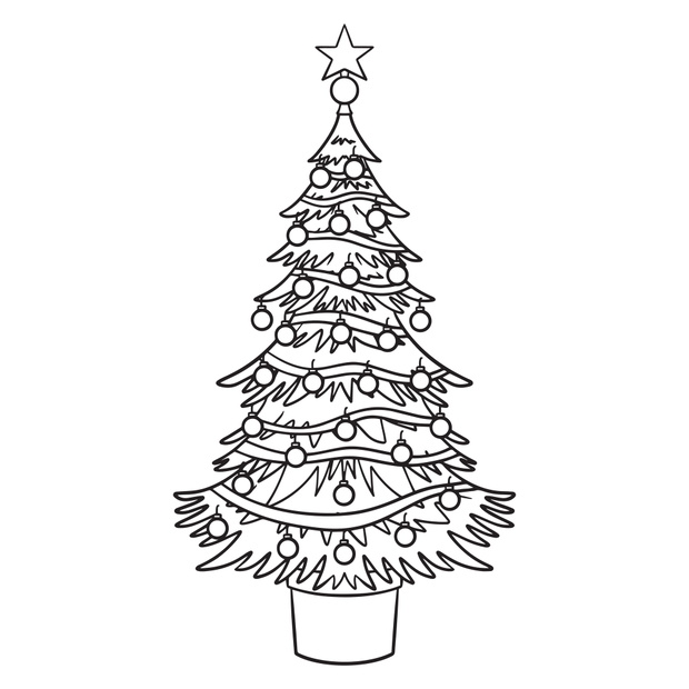 monochrome Christmas tree with red baubles