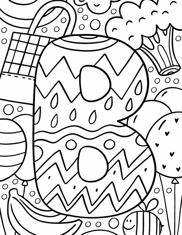 Coloring page Alphabet for kids with cute characters in doodle s