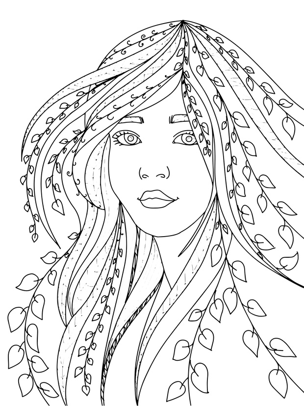 magical princess elf with long hair in foliage and branches colo