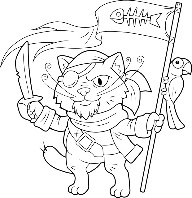 cartoon cute cat pirate coloring book funny illustration