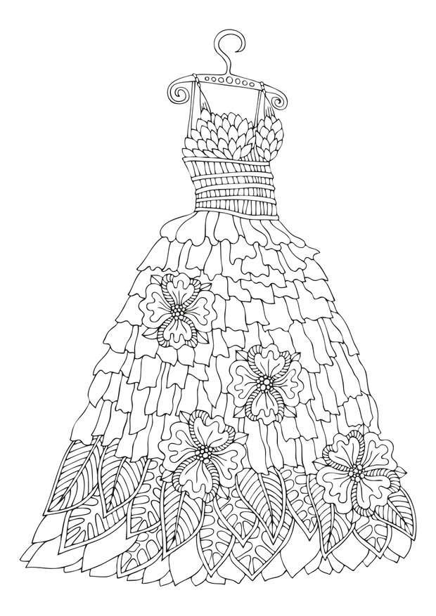 Hand drawn dress. Sketch for anti-stress adult coloring book in