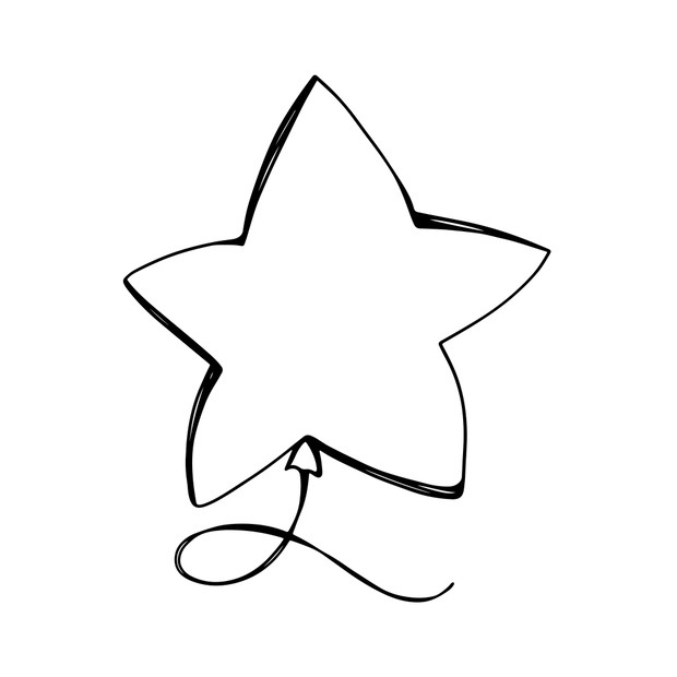 Cozy cute birthday celebration balloon star. Doodle digital art