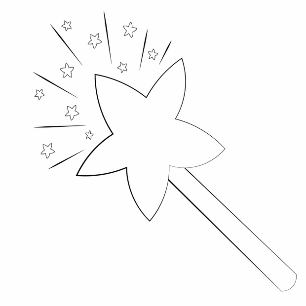 Drawn magic wand and star in black and white