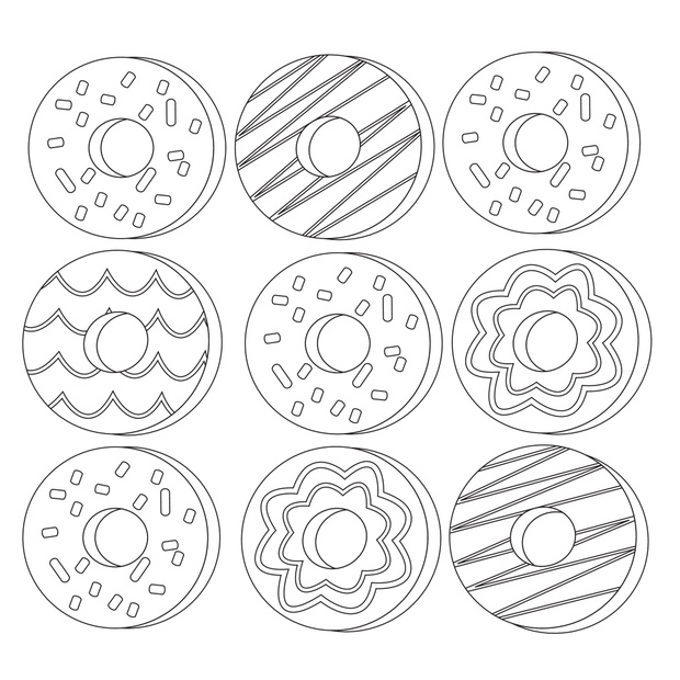 Illustration Vector Graphic of Donuts Outline for Coloring Book.