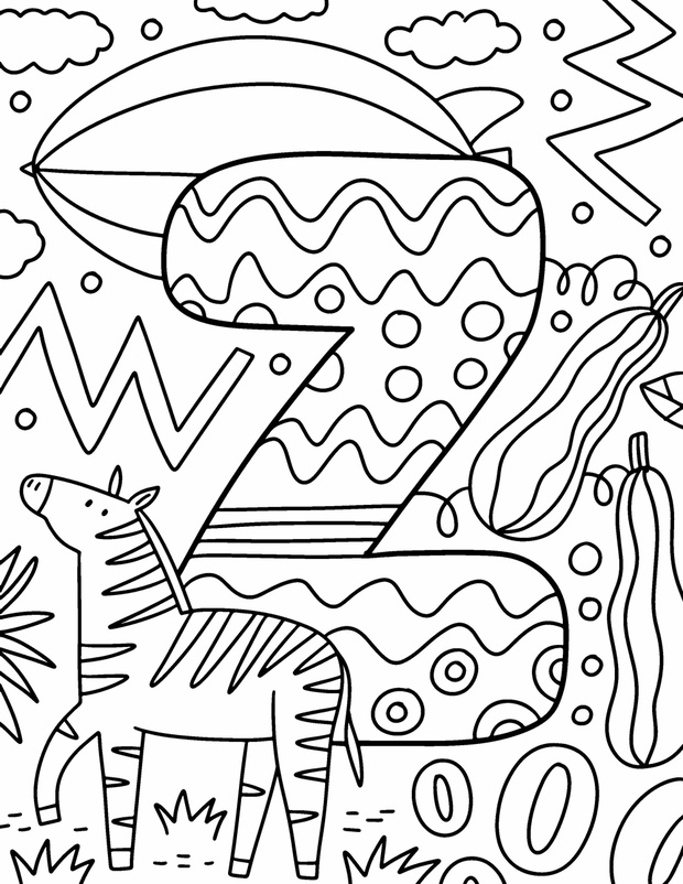 Coloring page Alphabet for kids with cute characters in doodle s