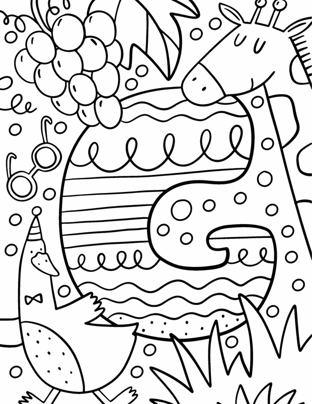Coloring page Alphabet for kids with cute characters in doodle s