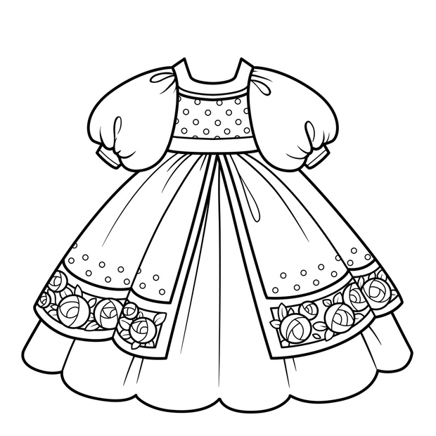 Ball gown with lush skirt with embroidered roses for princess ou