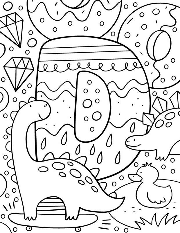 Coloring page Alphabet for kids with cute characters in doodle s