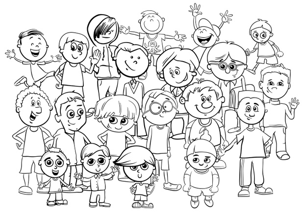 kid boy characters group cartoon color book