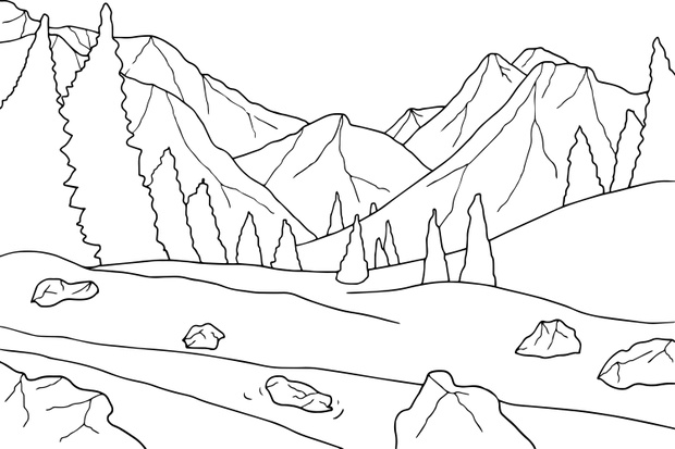 Coloring book winter landscape. Hand drawn simple vector illustration Outline style