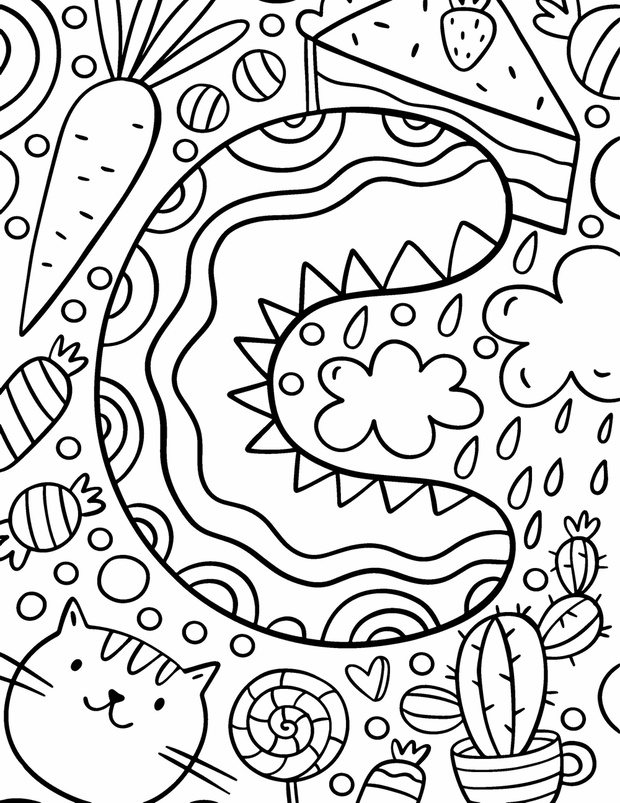 Coloring page Alphabet for kids with cute characters in doodle s